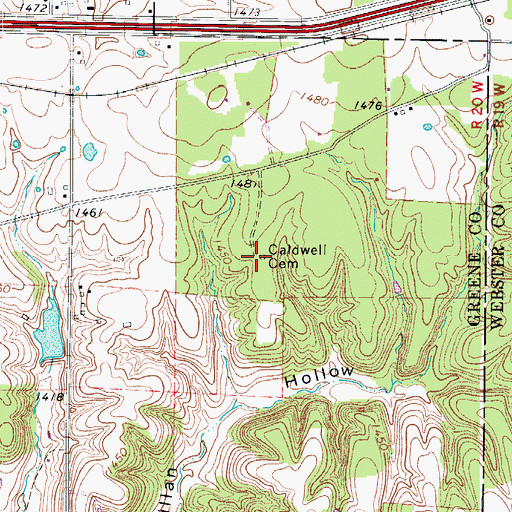 Topographic Map of Caldwell Cemetery, MO