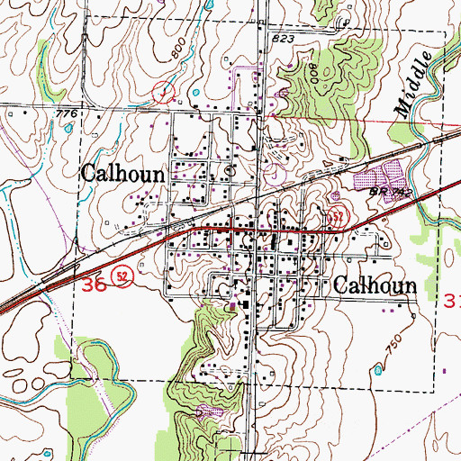 Topographic Map of Calhoun, MO