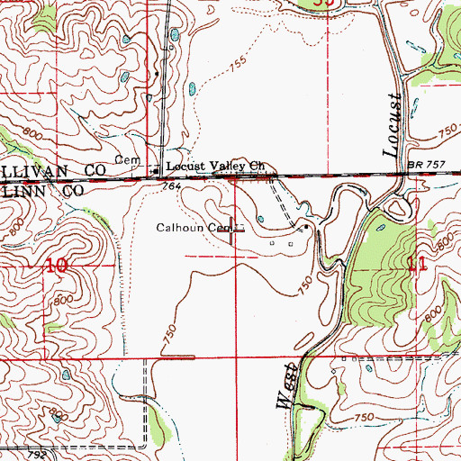 Topographic Map of Calhoun Cemetery, MO