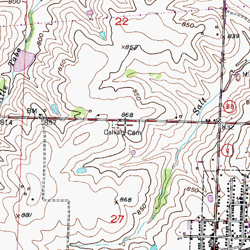Topographic Map of Calvary Cemetery, MO