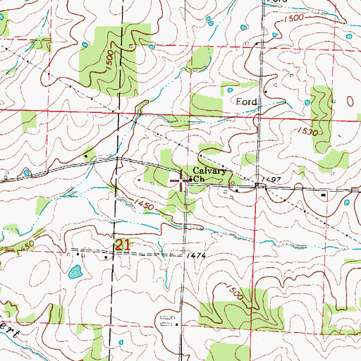 Topographic Map of Calvary Church, MO