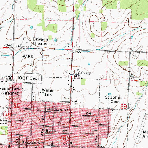 Topographic Map of Calvary Church, MO
