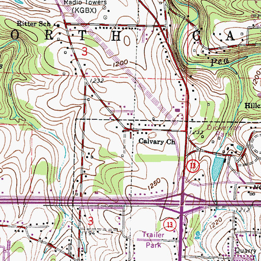 Topographic Map of Calvary Church, MO