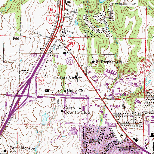 Topographic Map of Calvary Church, MO