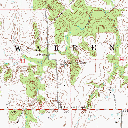 Topographic Map of Calvert Cemetery, MO