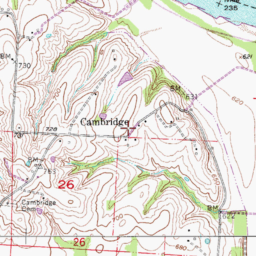 Topographic Map of Cambridge, MO