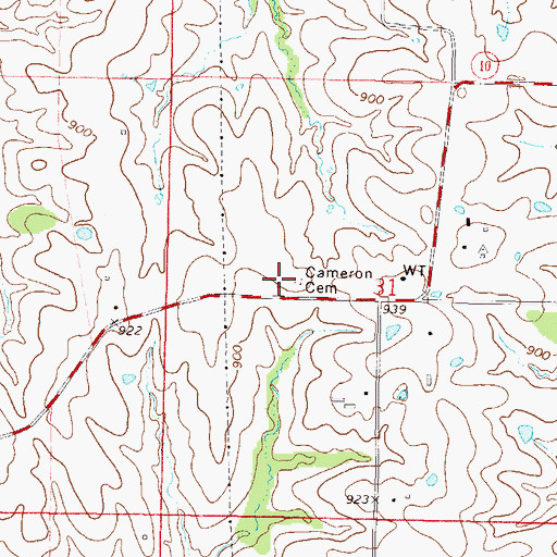 Topographic Map of Cameron Cemetery, MO