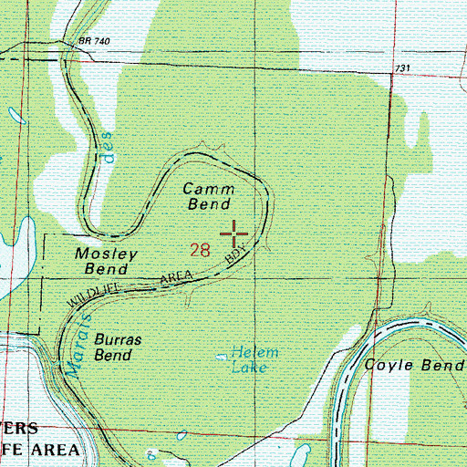 Topographic Map of Camm Bend, MO