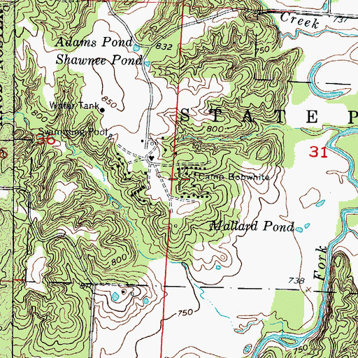 Topographic Map of Camp Bob White, MO