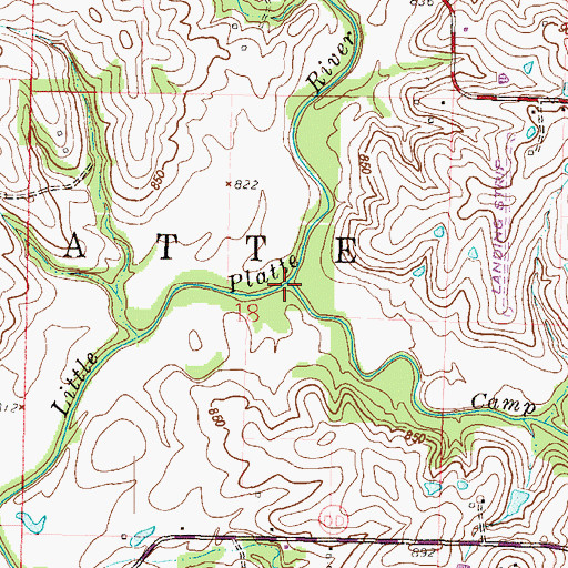 Topographic Map of Camp Branch, MO