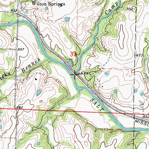 Topographic Map of Camp Creek, MO