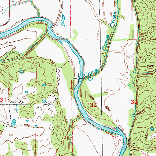 Topographic Map of Camp Creek, MO