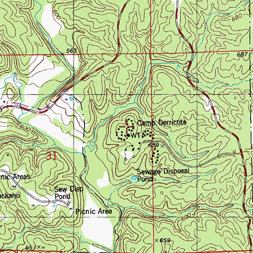 Topographic Map of Camp Derricote, MO