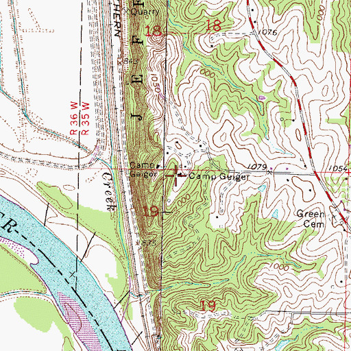 Topographic Map of Camp Geiger, MO