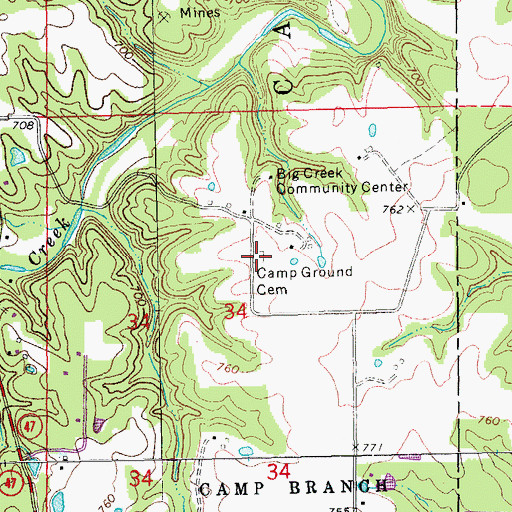 Topographic Map of Camp Ground Cemetery, MO