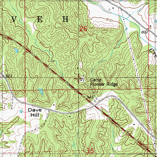 Topographic Map of Camp Pioneer Ridge, MO