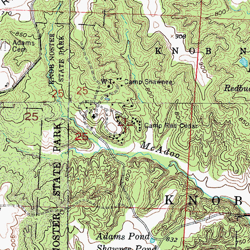 Topographic Map of Camp Red Cedar, MO