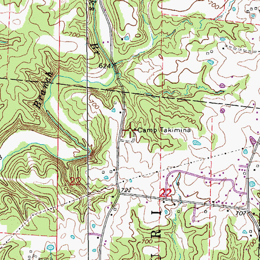 Topographic Map of Camp Takimina, MO