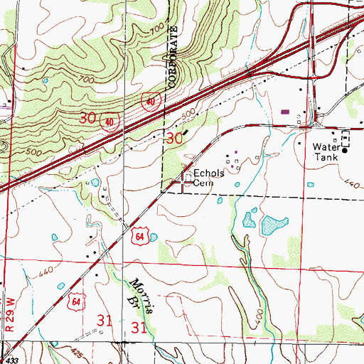 Topographic Map of Echols Cemetery, AR