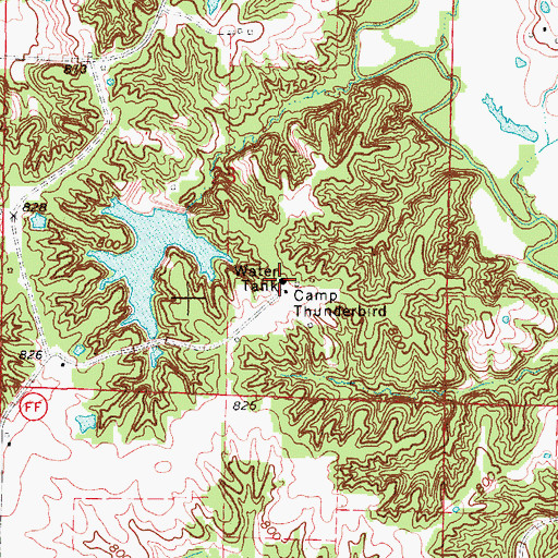 Topographic Map of Camp Thunderbird, MO