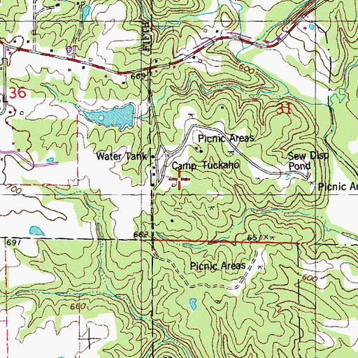 Topographic Map of Camp Tuckaho, MO