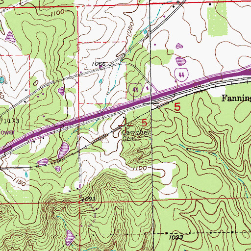 Topographic Map of Campbell Cemetery, MO