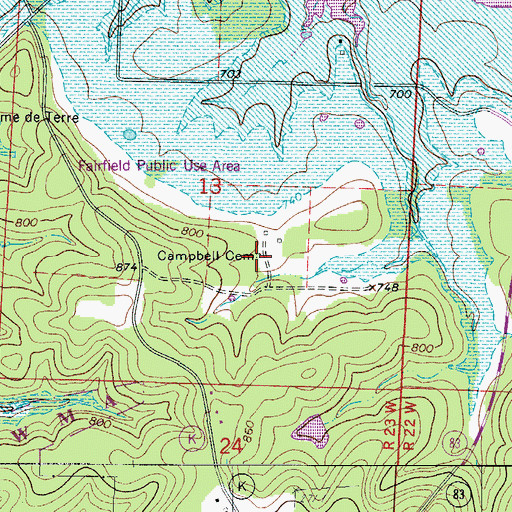 Topographic Map of Campbell Cemetery, MO