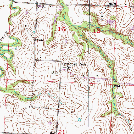 Topographic Map of Campbell Cemetery, MO
