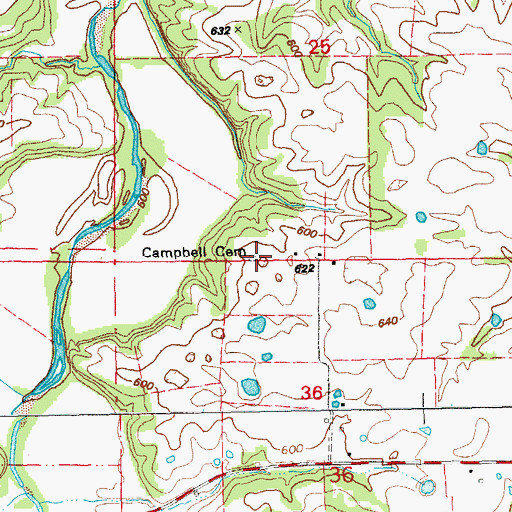 Topographic Map of Campbell Cemetery, MO