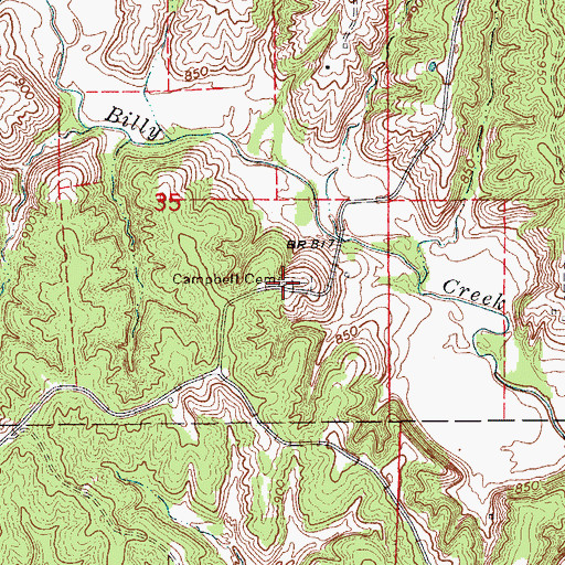 Topographic Map of Campbell Cemetery, MO