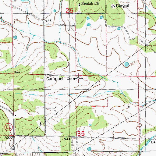 Topographic Map of Campbell Cemetery, MO