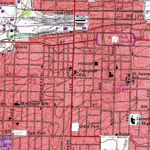 Topographic Map of Campbell School, MO