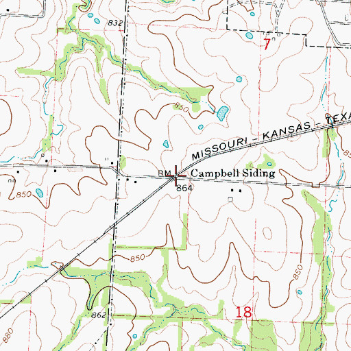 Topographic Map of Campbell Siding, MO