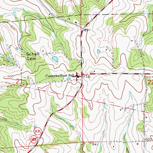 Topographic Map of Campbellton School, MO