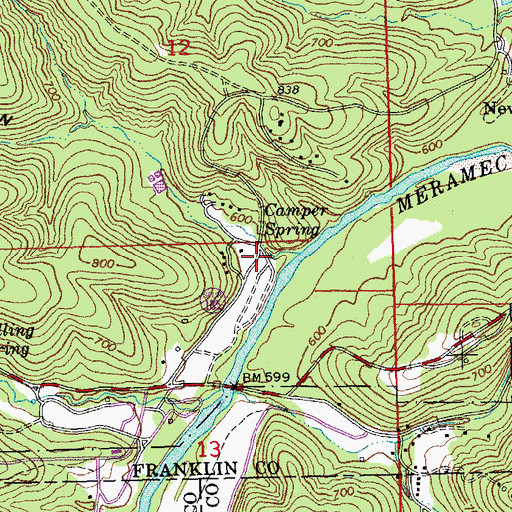 Topographic Map of Camper Spring, MO