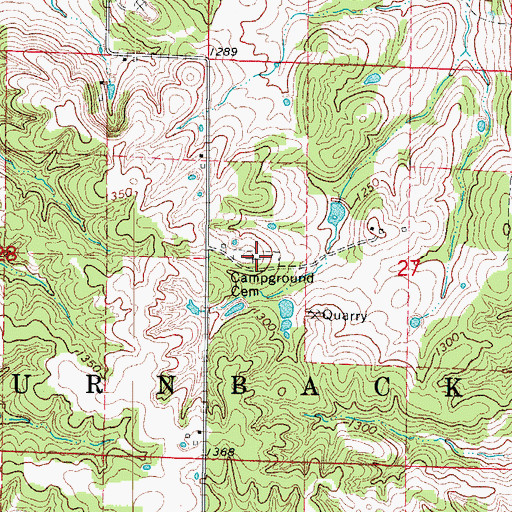Topographic Map of Campground Cemetery, MO