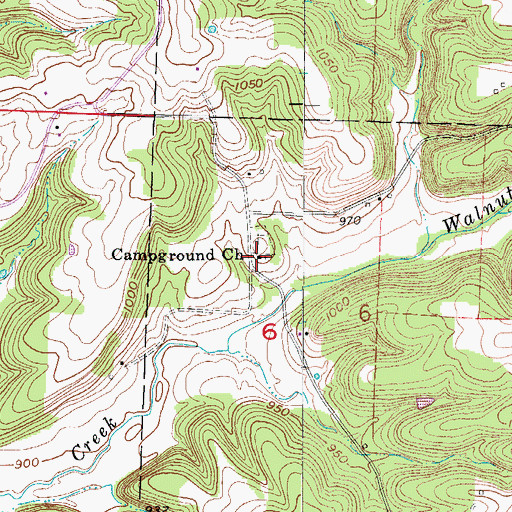 Topographic Map of Campground Church, MO