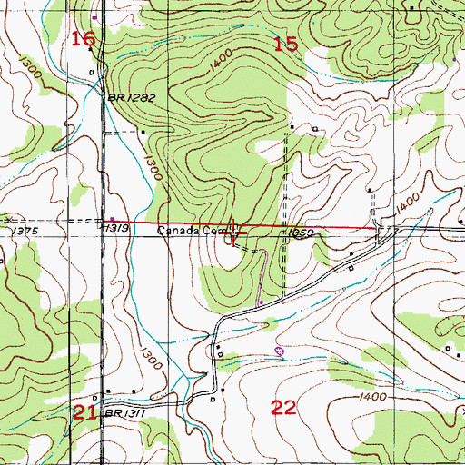 Topographic Map of Canada Cemetery, MO