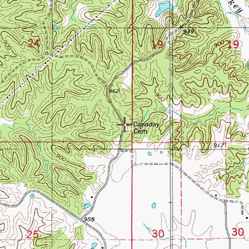 Topographic Map of Canaday Cemetery, MO