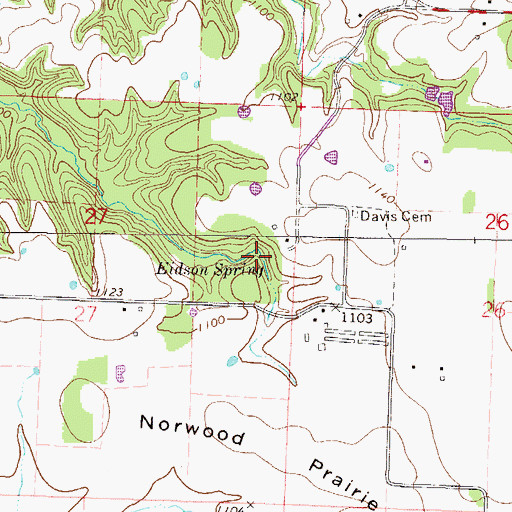 Topographic Map of Edison Spring, AR