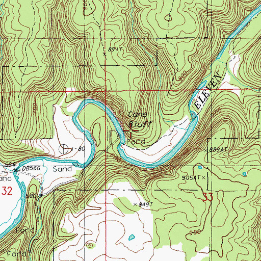 Topographic Map of Cane Bluff, MO
