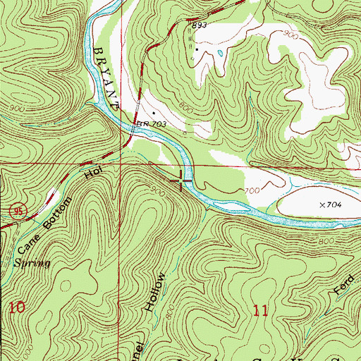 Topographic Map of Cane Bottom Hollow, MO