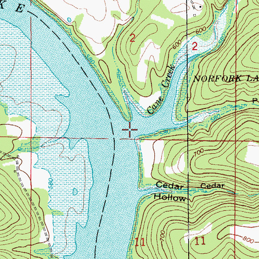 Topographic Map of Cane Creek, MO