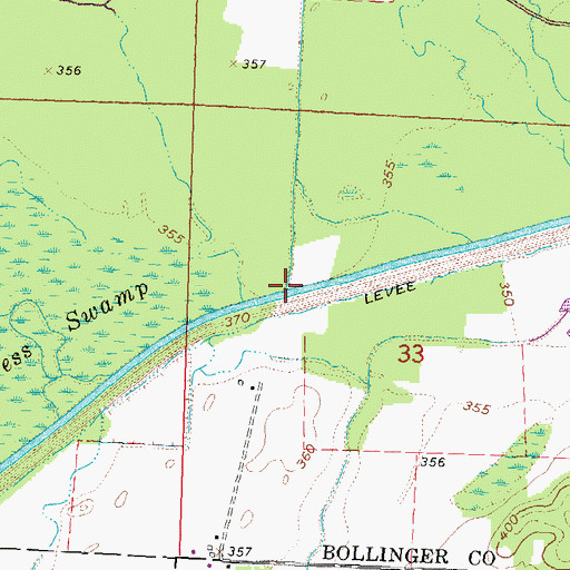 Topographic Map of Cane Creek, MO
