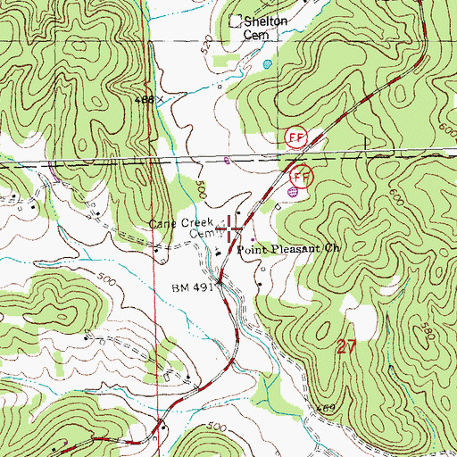 Topographic Map of Cane Creek Cemetery, MO