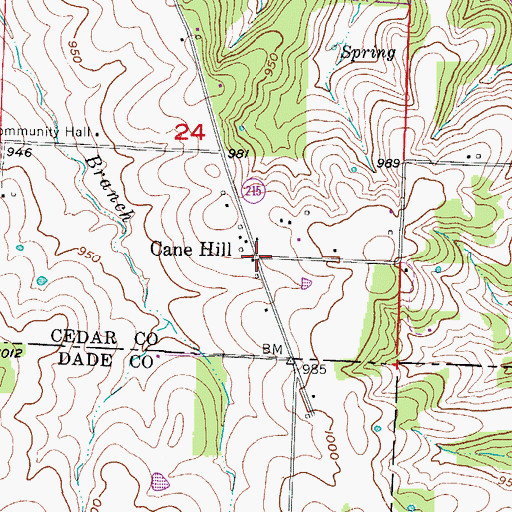 Topographic Map of Cane Hill, MO