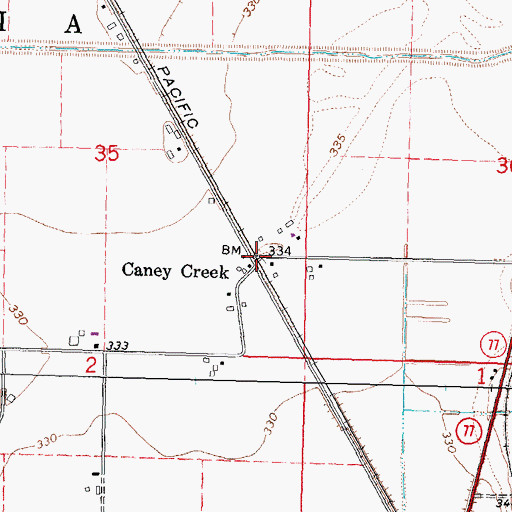 Topographic Map of Caney Creek, MO