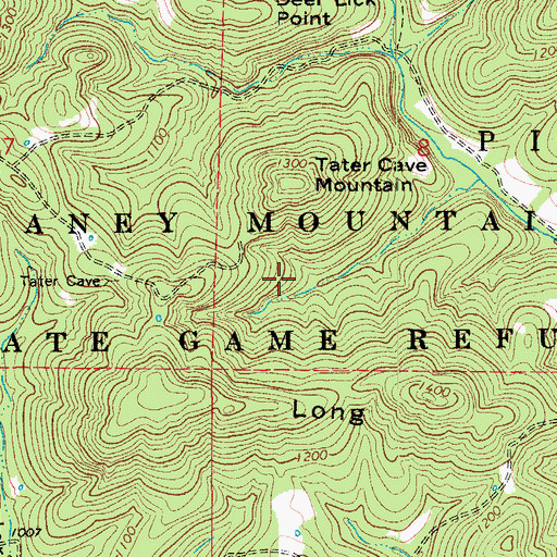 Topographic Map of Caney Mountain State Game Refuge, MO