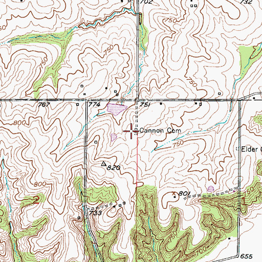 Topographic Map of Cannon Cemetery, MO