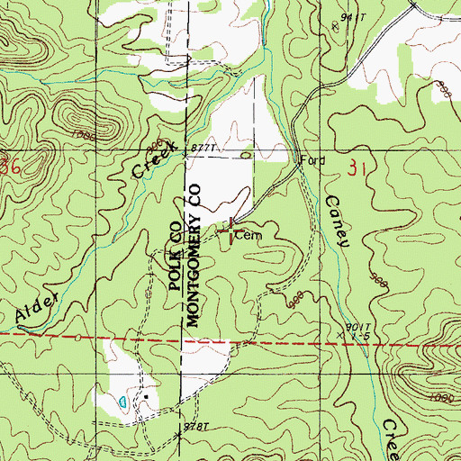 Topographic Map of Edwards Cemetery, AR